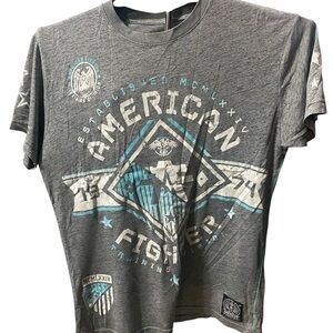 American Fighter Gray Tee with Blue Graphics